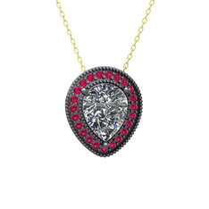 Swarovski ve rodolit garnet 925 ayar siyah rodyum kaplama gümüş kolye (40 cm altın rolo zincir)