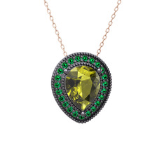 Esinti Kolye - Peridot ve yeşil kuvars 925 ayar siyah rodyum kaplama gümüş kolye (40 cm gümüş rolo zincir) #fedy2z