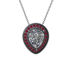 Esinti Kolye - Swarovski ve kök yakut 925 ayar siyah rodyum kaplama gümüş kolye (40 cm gümüş rolo zincir) #fi5rys