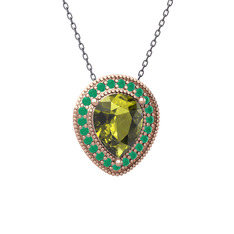 Esinti Kolye - Peridot ve kök zümrüt 14 ayar rose altın kolye (40 cm gümüş rolo zincir) #fo8xg6