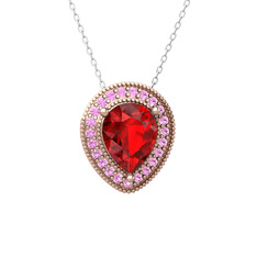 Esinti Kolye - Garnet ve pembe kuvars 925 ayar rose altın kaplama gümüş kolye (40 cm beyaz altın rolo zincir) #ftep33