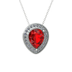 Garnet ve pırlanta 18 ayar beyaz altın kolye (0.264 karat, 40 cm gümüş rolo zincir)