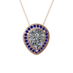 Swarovski ve lab safir 18 ayar rose altın kolye (40 cm rose altın rolo zincir)
