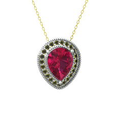 Esinti Kolye - Rodolit garnet ve peridot 18 ayar beyaz altın kolye (40 cm gümüş rolo zincir) #gybl9z