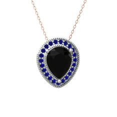 Esinti Kolye - Siyah zirkon ve lab safir 18 ayar beyaz altın kolye (40 cm rose altın rolo zincir) #h6dfou