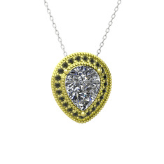 Esinti Kolye - Beyaz zirkon ve peridot 925 ayar altın kaplama gümüş kolye (40 cm gümüş rolo zincir) #h7kooh