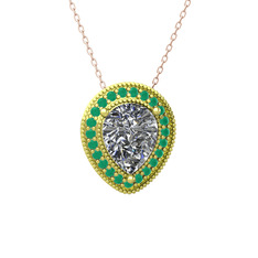 Esinti Kolye - Swarovski ve kök zümrüt 925 ayar altın kaplama gümüş kolye (40 cm rose altın rolo zincir) #hdkll0
