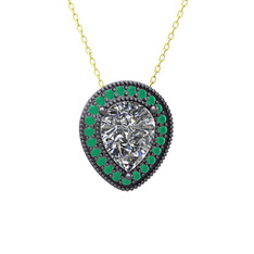 Esinti Kolye - Swarovski ve kök zümrüt 925 ayar siyah rodyum kaplama gümüş kolye (40 cm altın rolo zincir) #hgrvqn