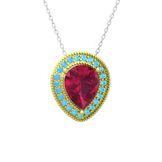 Esinti Kolye - Rodolit garnet ve akuamarin 8 ayar altın kolye (40 cm beyaz altın rolo zincir) #hjwmmq