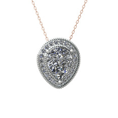 Swarovski ve beyaz zirkon 18 ayar beyaz altın kolye (40 cm rose altın rolo zincir)