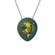 Esinti Kolye - Peridot ve yeşil kuvars 925 ayar siyah rodyum kaplama gümüş kolye (40 cm gümüş rolo zincir) #hwk7kt