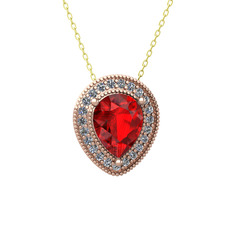Esinti Kolye - Garnet ve beyaz zirkon 14 ayar rose altın kolye (40 cm gümüş rolo zincir) #hydg72