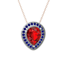Esinti Kolye - Garnet ve lab safir 925 ayar gümüş kolye (40 cm rose altın rolo zincir) #i01i6s