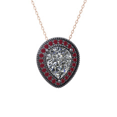 Esinti Kolye - Swarovski ve kök yakut 925 ayar siyah rodyum kaplama gümüş kolye (40 cm gümüş rolo zincir) #i09ema