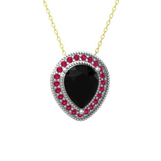 Siyah zirkon ve rodolit garnet 8 ayar beyaz altın kolye (40 cm altın rolo zincir)