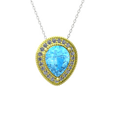 Esinti Kolye - Akuamarin ve swarovski 8 ayar altın kolye (40 cm beyaz altın rolo zincir) #io3gd6
