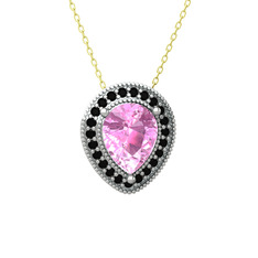 Esinti Kolye - Pembe kuvars ve siyah zirkon 925 ayar gümüş kolye (40 cm altın rolo zincir) #j3a2d4