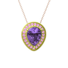 Esinti Kolye - Ametist ve pembe kuvars 14 ayar altın kolye (40 cm gümüş rolo zincir) #jxb1ri