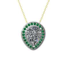 Esinti Kolye - Swarovski ve yeşil kuvars 14 ayar beyaz altın kolye (40 cm gümüş rolo zincir) #jxl148