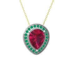 Esinti Kolye - Rodolit garnet ve kök zümrüt 925 ayar gümüş kolye (40 cm altın rolo zincir) #kaixsj