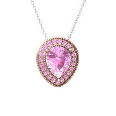 Pembe kuvars 8 ayar rose altın kolye (40 cm beyaz altın rolo zincir)