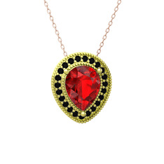 Garnet ve siyah zirkon 14 ayar altın kolye (40 cm rose altın rolo zincir)