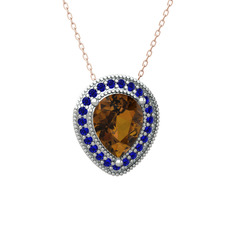 Esinti Kolye - Dumanlı kuvars ve lab safir 14 ayar beyaz altın kolye (40 cm rose altın rolo zincir) #kr6gou