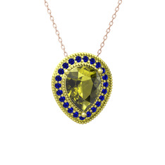 Peridot ve lab safir 8 ayar altın kolye (40 cm rose altın rolo zincir)