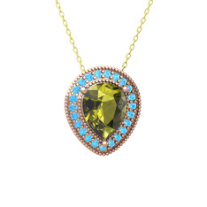Esinti Kolye - Peridot ve akuamarin 8 ayar rose altın kolye (40 cm altın rolo zincir) #ktsnqe
