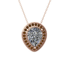 Swarovski ve dumanlı kuvars 14 ayar rose altın kolye (40 cm rose altın rolo zincir)