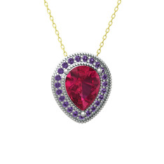 Esinti Kolye - Rodolit garnet ve ametist 925 ayar gümüş kolye (40 cm altın rolo zincir) #l30bsk