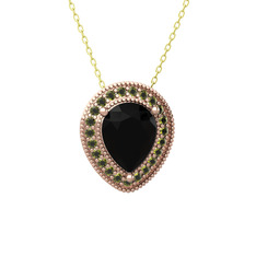 Esinti Kolye - Siyah zirkon ve peridot 8 ayar rose altın kolye (40 cm altın rolo zincir) #l7wpjz