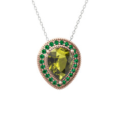 Esinti Kolye - Peridot ve yeşil kuvars 8 ayar rose altın kolye (40 cm beyaz altın rolo zincir) #m5o353