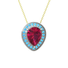 Esinti Kolye - Rodolit garnet ve akuamarin 925 ayar gümüş kolye (40 cm altın rolo zincir) #m6olpj