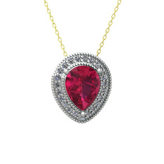 Rodolit garnet ve pırlanta 18 ayar beyaz altın kolye (0.264 karat, 40 cm altın rolo zincir)