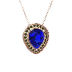 Esinti Kolye - Lab safir ve peridot 8 ayar rose altın kolye (40 cm rose altın rolo zincir) #ms4pnj
