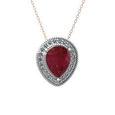 Kök yakut ve swarovski 8 ayar beyaz altın kolye (40 cm rose altın rolo zincir)