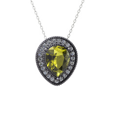 Esinti Kolye - Peridot ve swarovski 925 ayar siyah rodyum kaplama gümüş kolye (40 cm gümüş rolo zincir) #naolwk