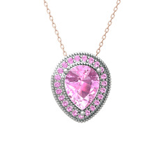 Esinti Kolye - Pembe kuvars 18 ayar beyaz altın kolye (40 cm rose altın rolo zincir) #nq4zfa