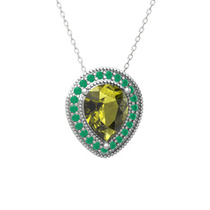 Esinti Kolye - Peridot ve kök zümrüt 18 ayar beyaz altın kolye (40 cm beyaz altın rolo zincir) #oxktke
