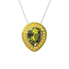 Esinti Kolye - Peridot ve sitrin 8 ayar altın kolye (40 cm beyaz altın rolo zincir) #p5r8qs