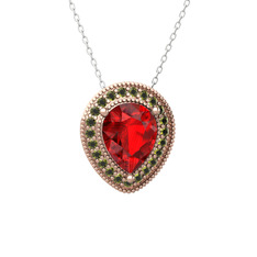 Garnet ve peridot 14 ayar rose altın kolye (40 cm beyaz altın rolo zincir)