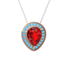 Esinti Kolye - Garnet ve akuamarin 14 ayar rose altın kolye (40 cm beyaz altın rolo zincir) #plbb7o