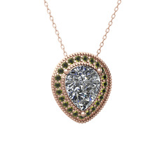 Esinti Kolye - Beyaz zirkon ve peridot 925 ayar rose altın kaplama gümüş kolye (40 cm rose altın rolo zincir) #plf016