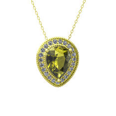 Esinti Kolye - Peridot ve pırlanta 14 ayar altın kolye (0.264 karat, 40 cm altın rolo zincir) #q19bwb