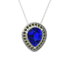 Lab safir ve peridot 925 ayar gümüş kolye (40 cm gümüş rolo zincir)