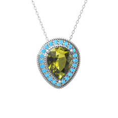Esinti Kolye - Peridot ve akuamarin 18 ayar beyaz altın kolye (40 cm beyaz altın rolo zincir) #qdebq2
