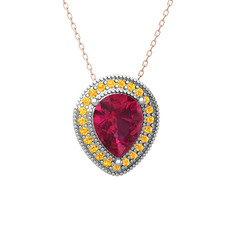 Esinti Kolye - Rodolit garnet ve sitrin 18 ayar beyaz altın kolye (40 cm rose altın rolo zincir) #qxscxi