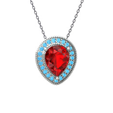 Esinti Kolye - Garnet ve akuamarin 18 ayar beyaz altın kolye (40 cm gümüş rolo zincir) #rb0rq0