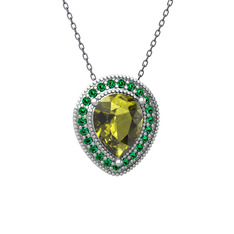 Esinti Kolye - Peridot ve yeşil kuvars 14 ayar beyaz altın kolye (40 cm gümüş rolo zincir) #rppbb1
